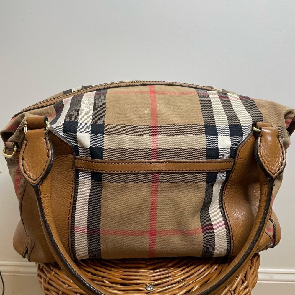 Burberry Nova Check Baby Bag Oversized Travel Duffle Purse Canvas Leather - Picture 2 of 16